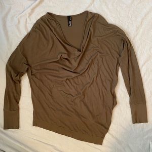 bobi Draped Cowl Neck Long Sleeve Top Forest Green sz L